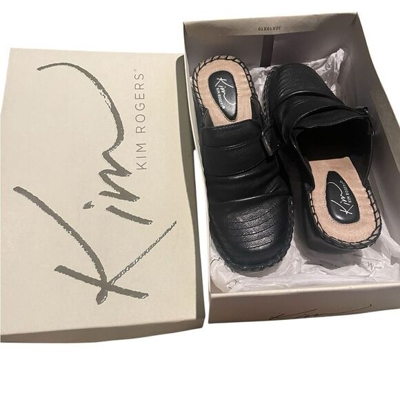 Kim Rogers  style Nikki size 6M Women's Black Leather Clogs new - Picture 2 of 3